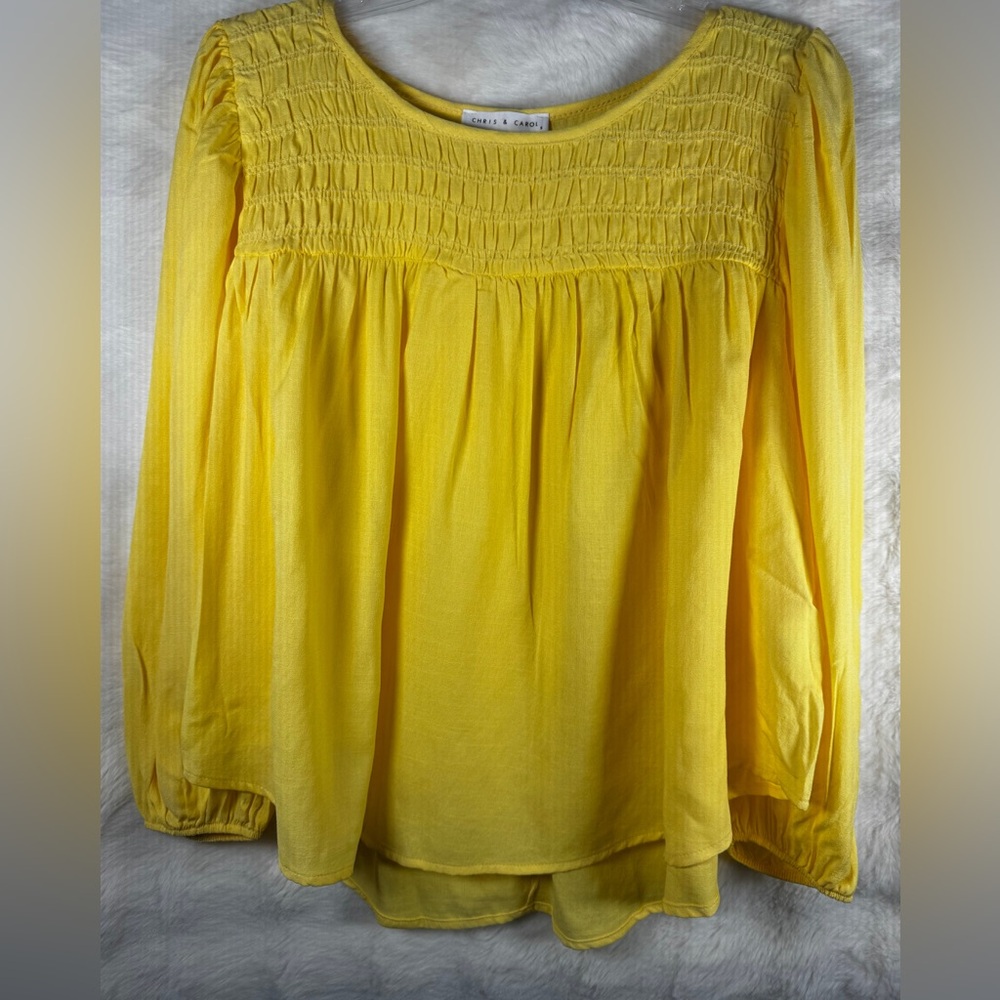 Chris & Carol Bright Yellow Smocked Yoke Blouse